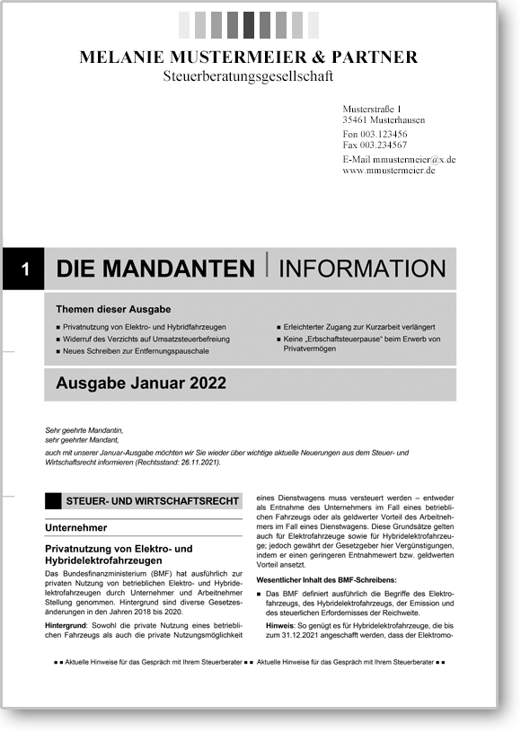 Mandanteninformation mit Eindruck 12 x jährlich