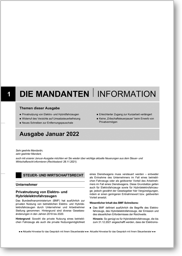 Mandanteninformation ohne Eindruck 12 x jährlich
